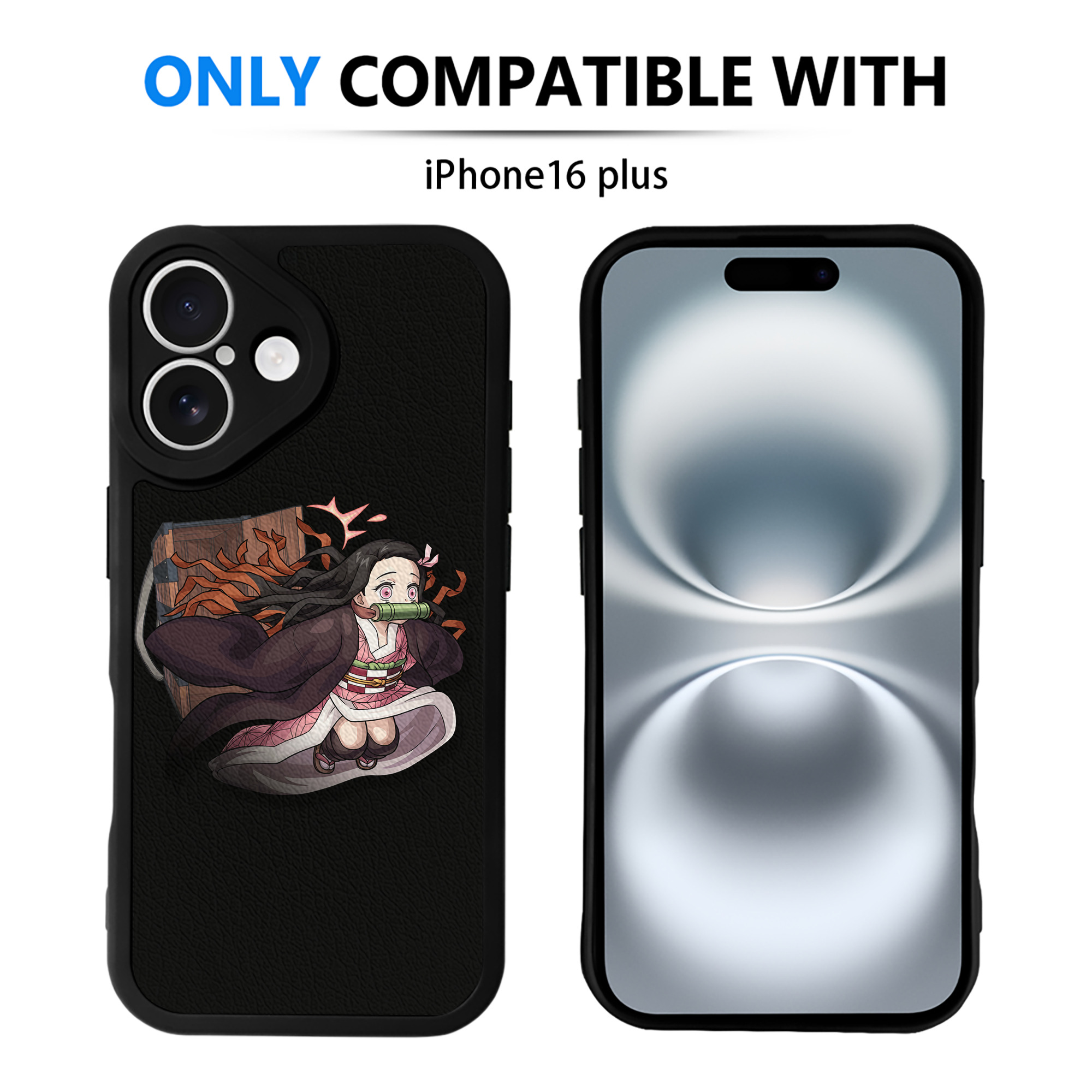 （画像用） 鬼滅の刃（きめつのやいば）竈門 禰󠄀豆子／かまど ねずこ Kamado Nezuko 【iPhone 16シリーズ対応】シリコンスマホケース（レザー調） 材質：シリコン